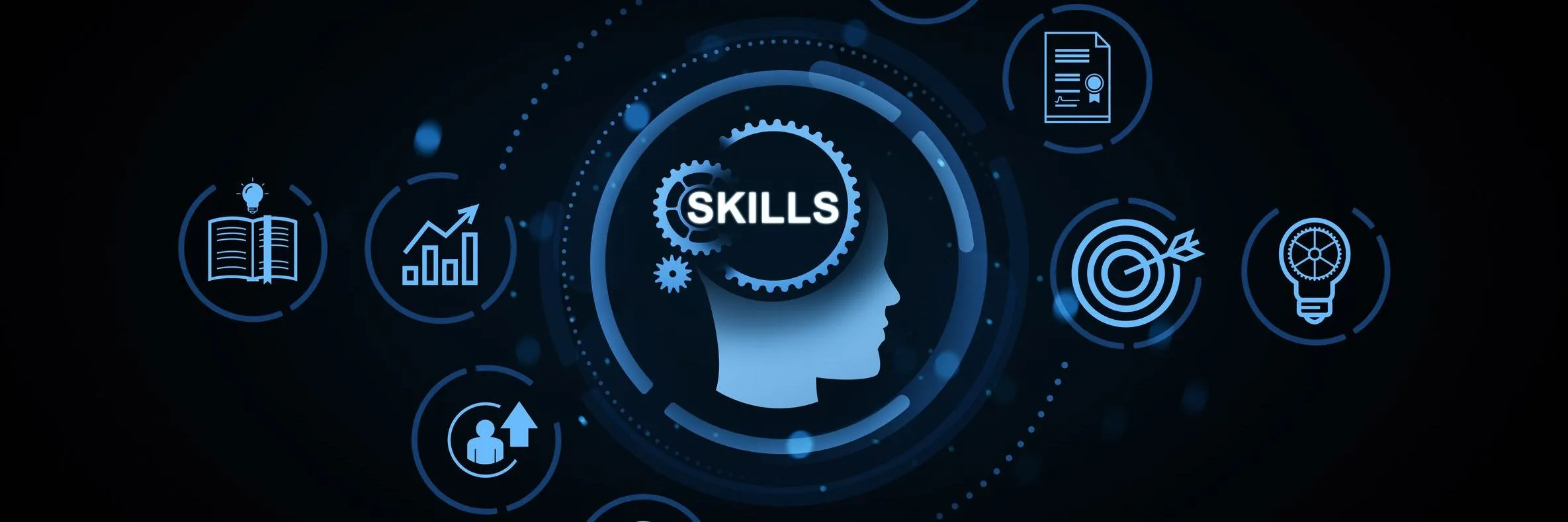 Business knowledge, skills, insights and solutions represented in connected hexagons